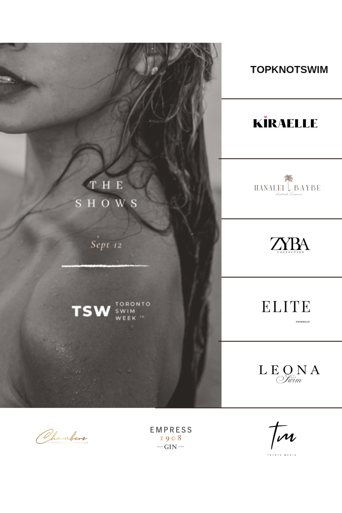 Toronto Swim Week official launch artwork with Season 01 designer and partner marks